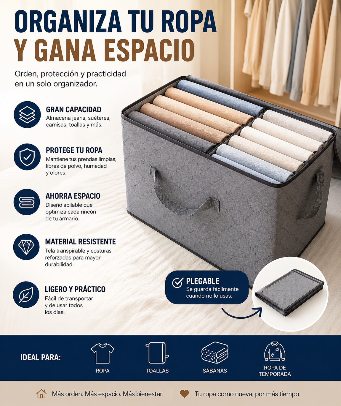 Organizador de Ropa Plegable 60 × 40 × 35 cm