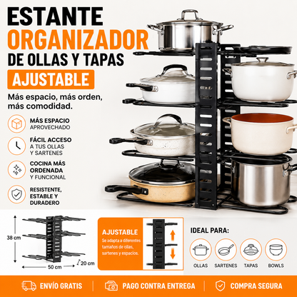 ESTANTE ORGANIZADOR DE OLLAS Y TAPAS AJUSTABLE
