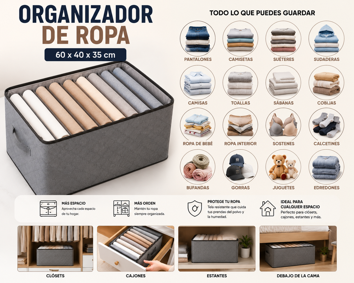 Organizador de Ropa Plegable 60 × 40 × 35 cm