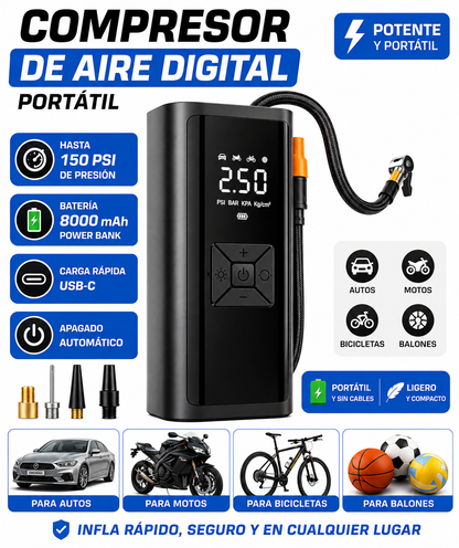 COMPRESOR DE AIRE DIGITAL PORTÁTIL