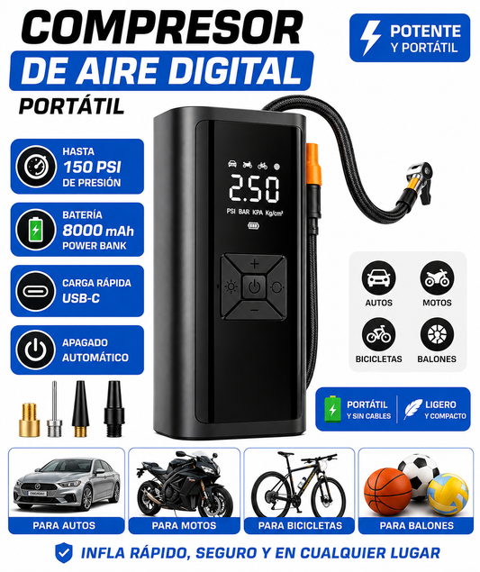 COMPRESOR DE AIRE DIGITAL PORTÁTIL