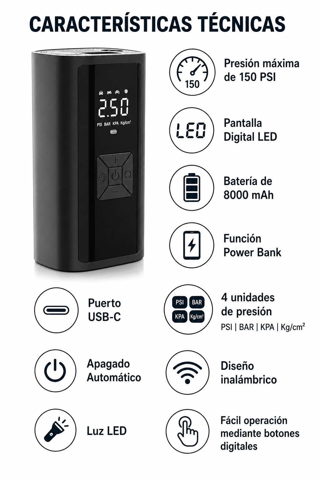 COMPRESOR DE AIRE DIGITAL PORTÁTIL