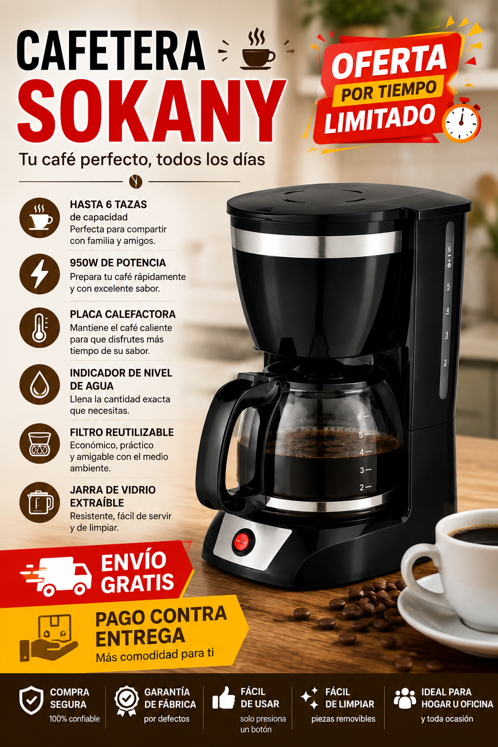 ☕ CAFETERA SOKANY 6 TAZAS
