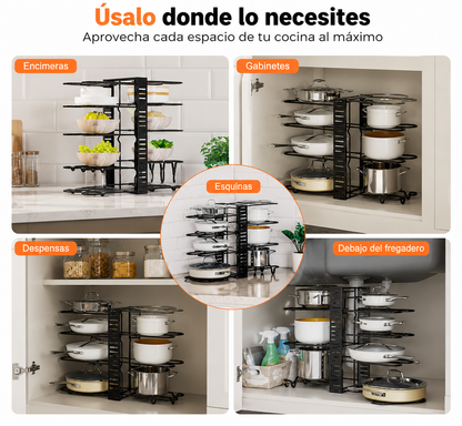 ESTANTE ORGANIZADOR DE OLLAS Y TAPAS AJUSTABLE