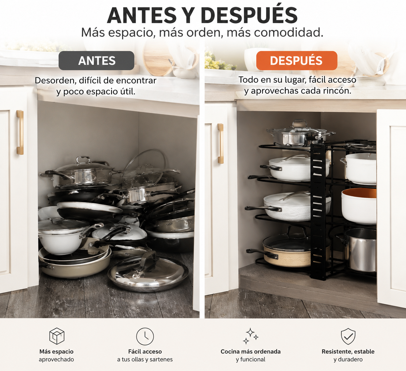 ESTANTE ORGANIZADOR DE OLLAS Y TAPAS AJUSTABLE
