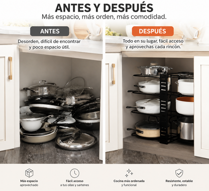ESTANTE ORGANIZADOR DE OLLAS Y TAPAS AJUSTABLE