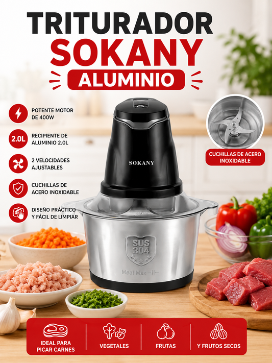 🥩 TRITURADOR SOKANY DE ALUMINIO 2.0L