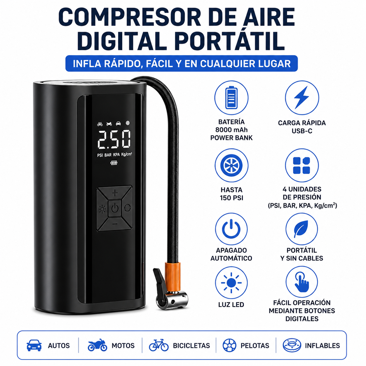 COMPRESOR DE AIRE DIGITAL PORTÁTIL