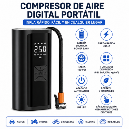 COMPRESOR DE AIRE DIGITAL PORTÁTIL